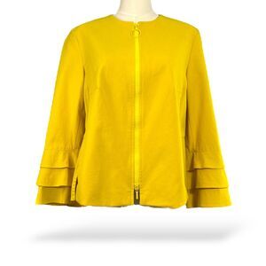 Akris Punto Short Yellow Blazer Jacket Wm Sz 12 Tiered Ruffle Bell‎ Sleeve EUC